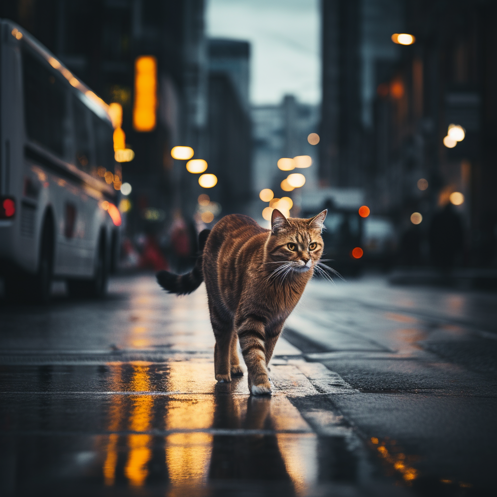 Cat walking across city street