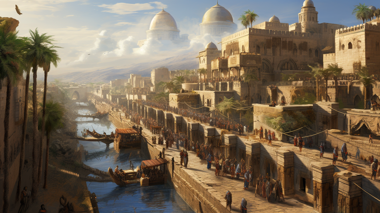 City street in Uruk during Renaissance Sumerian civilization