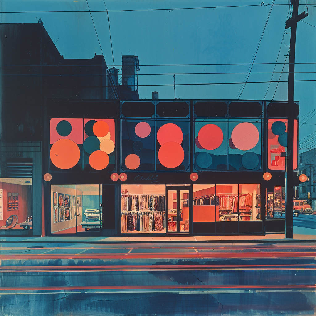 Colorful 1960s City Streets Storefronts