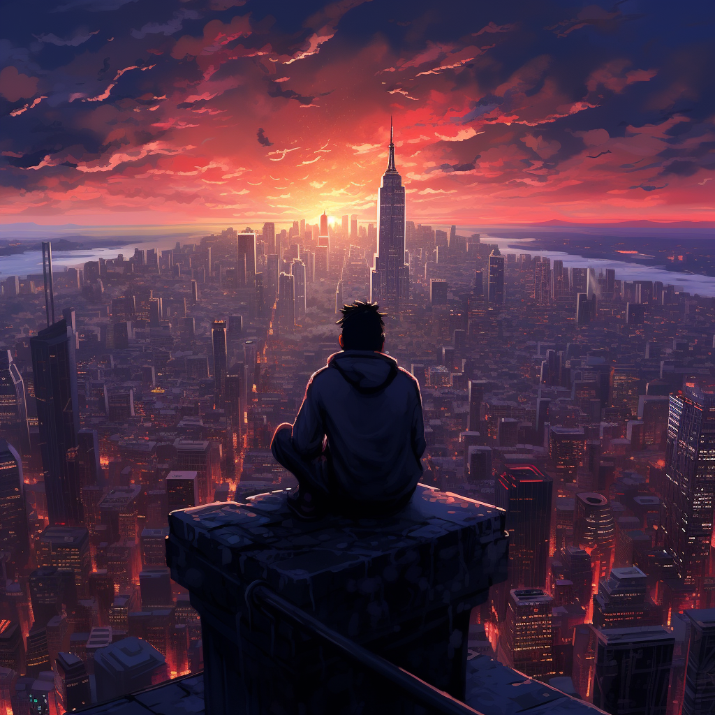 Man enjoying sunset view from Empire State Building