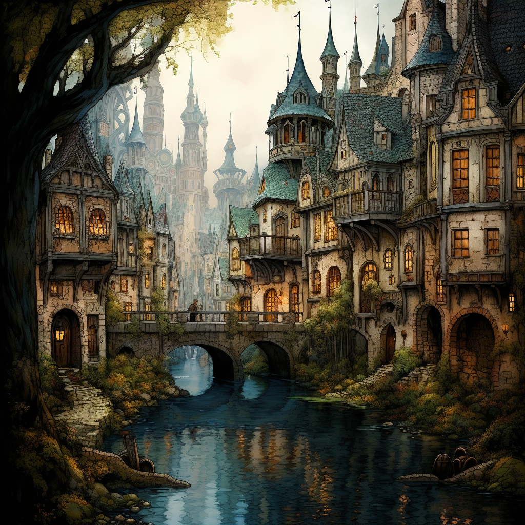 Charming fairy tale city with moat