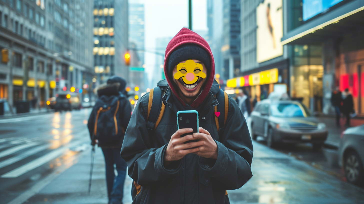 Emoji Walking City Smiling Mobile Phone