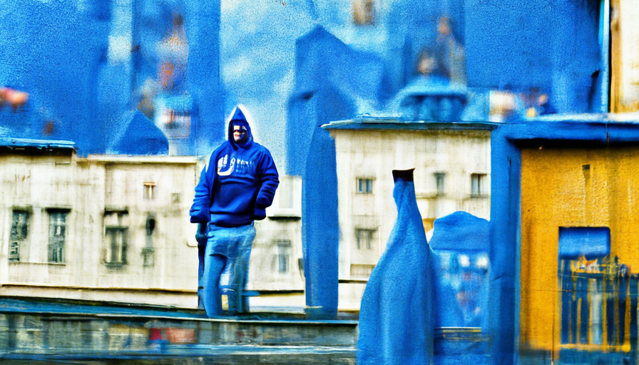 Smiling man wearing a blue hoodie in the city