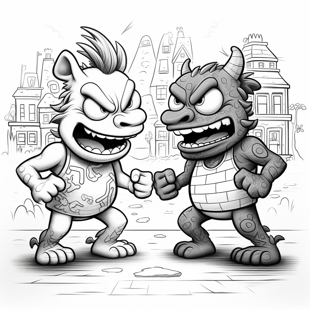 Friendly monsters preparing to wrestle in the city