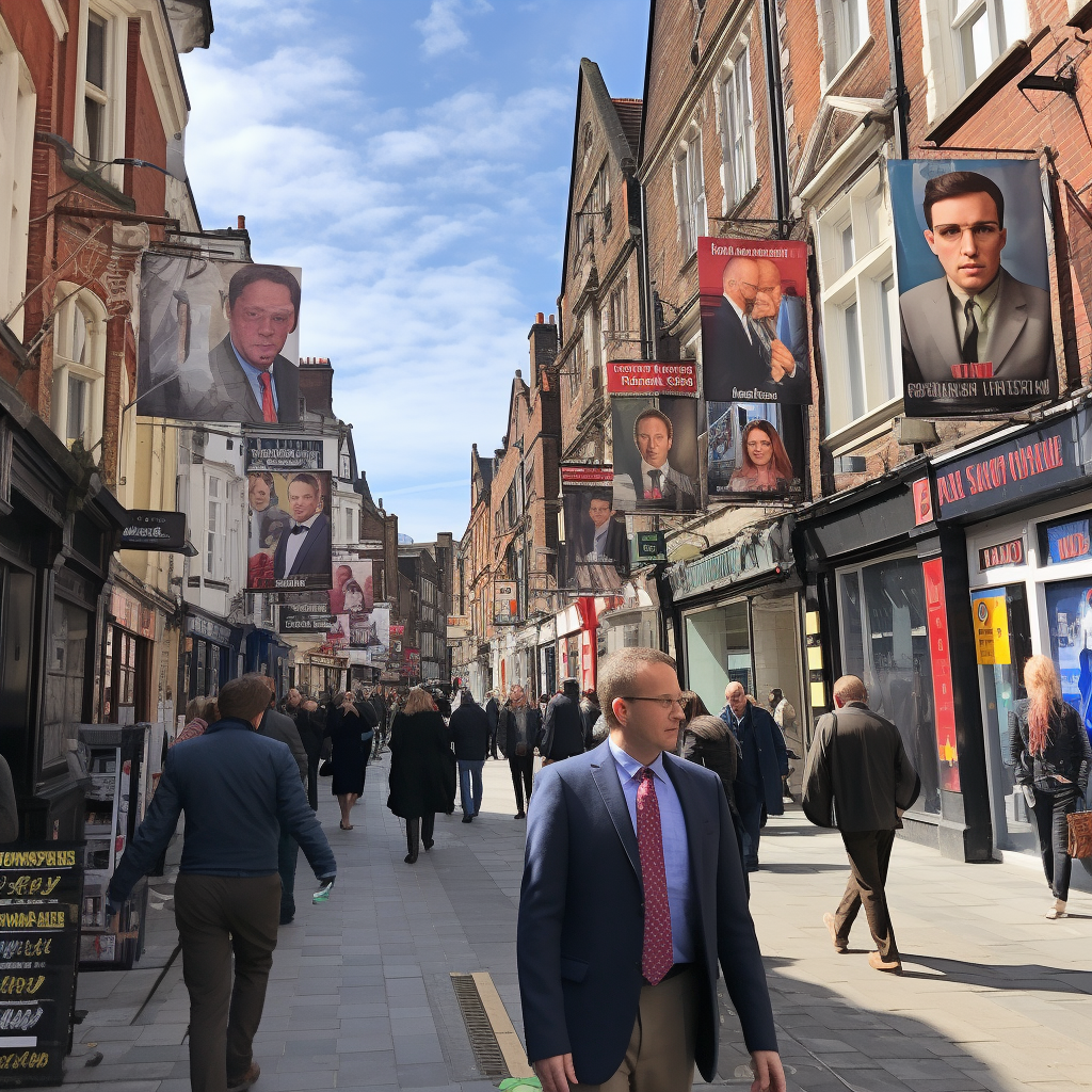 Vibrant city street with campaign posters