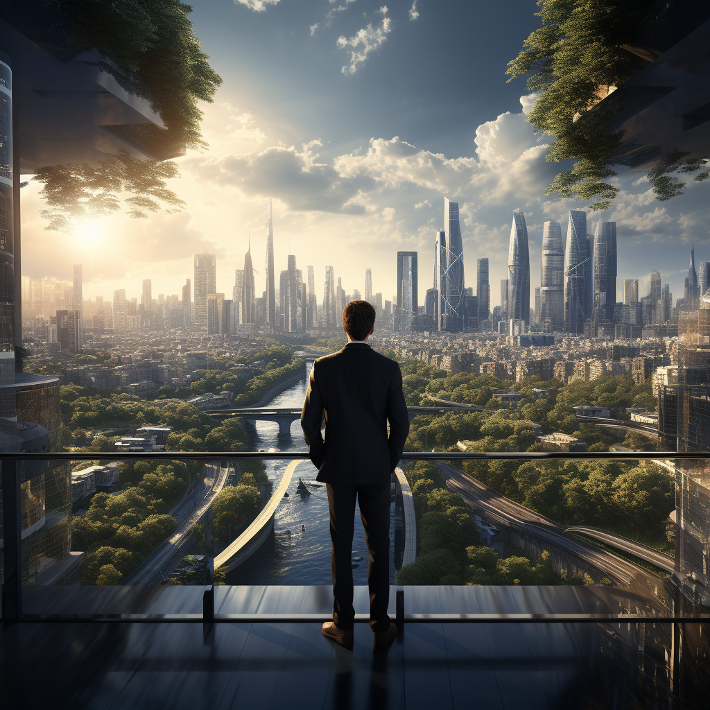 Business person looking at the city view