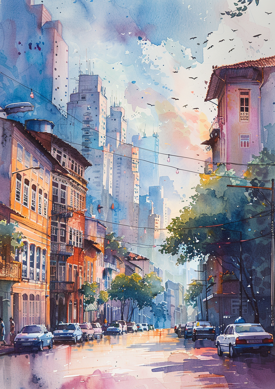 City Vitoria Watercolour Painting