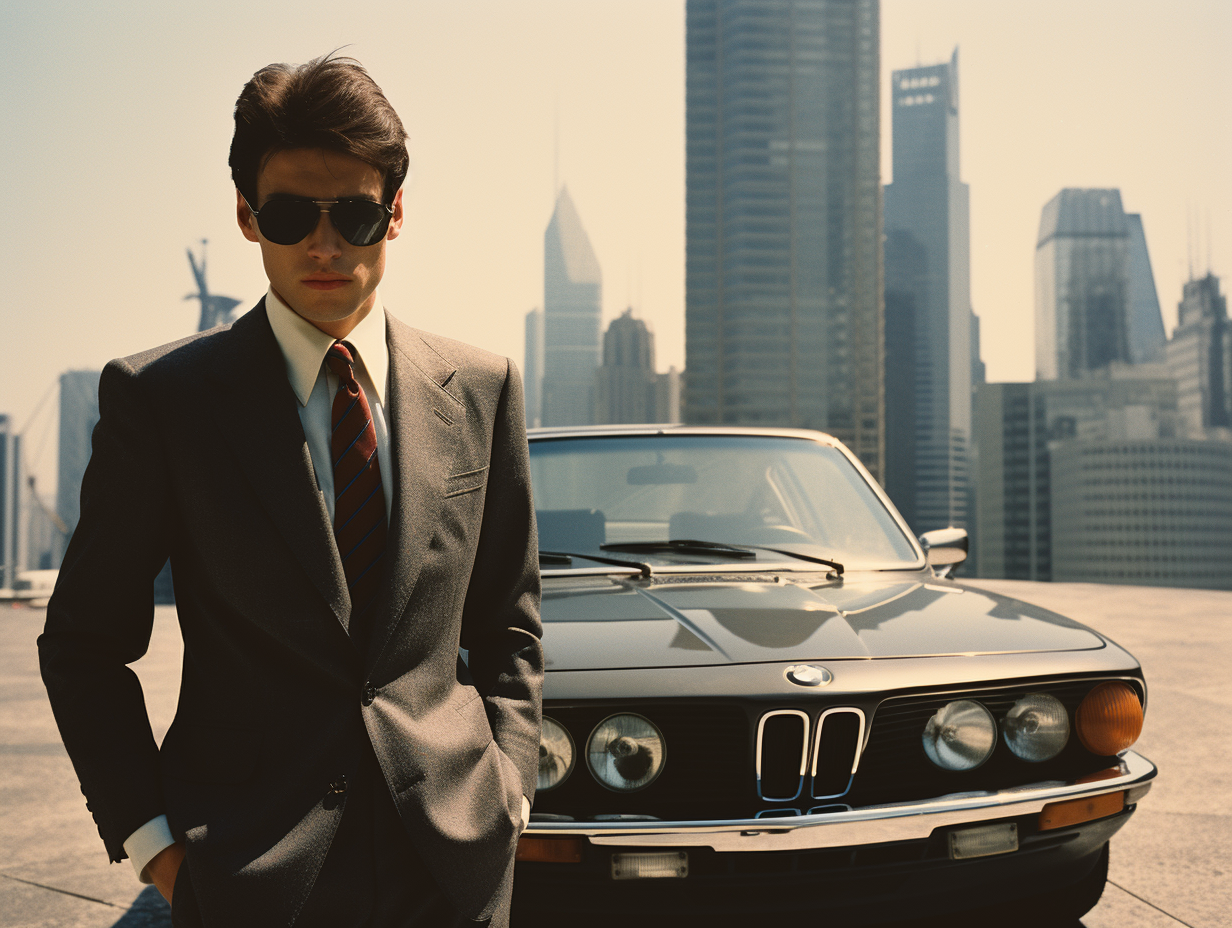 Man in suit with cityscape background