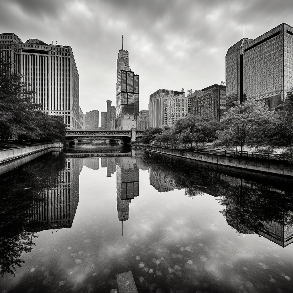 Cityscape waterfront river bridge buildings