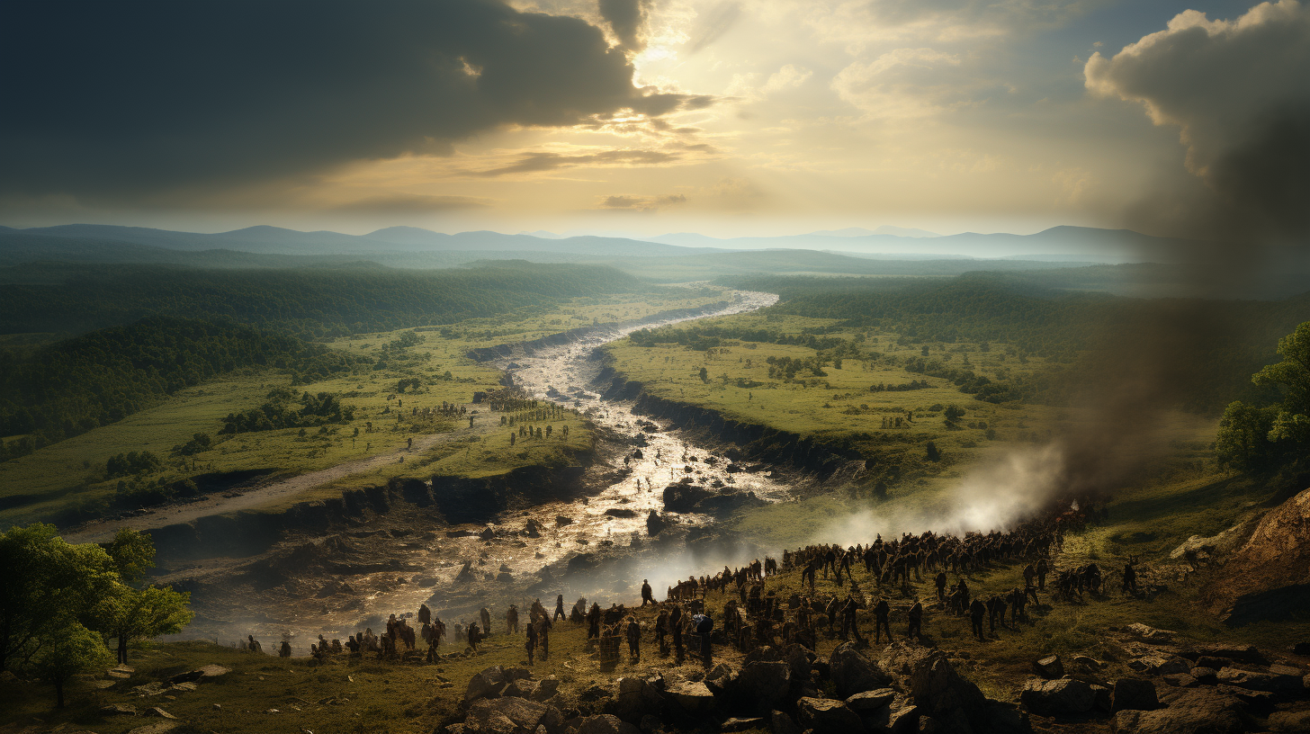 Cinematic photography of Civil War battlefield