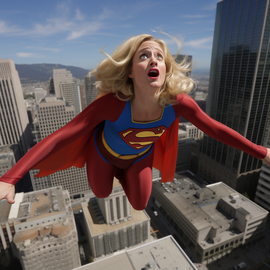 Beth Behrs as Claire Kent transforming into Superwoman