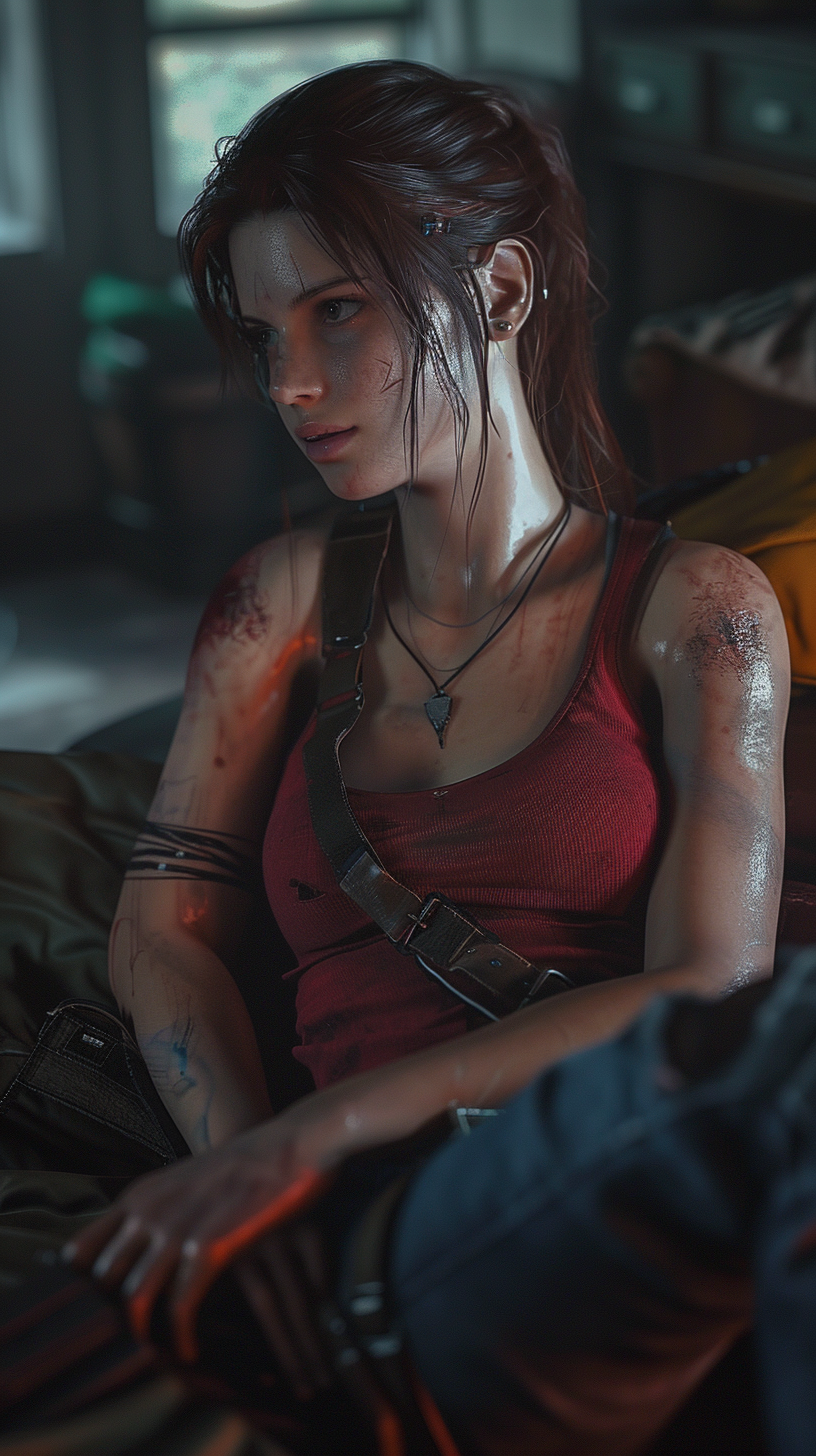 Claire Redfield relaxing in safe room