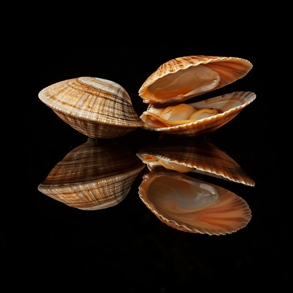 Half open clam on black background