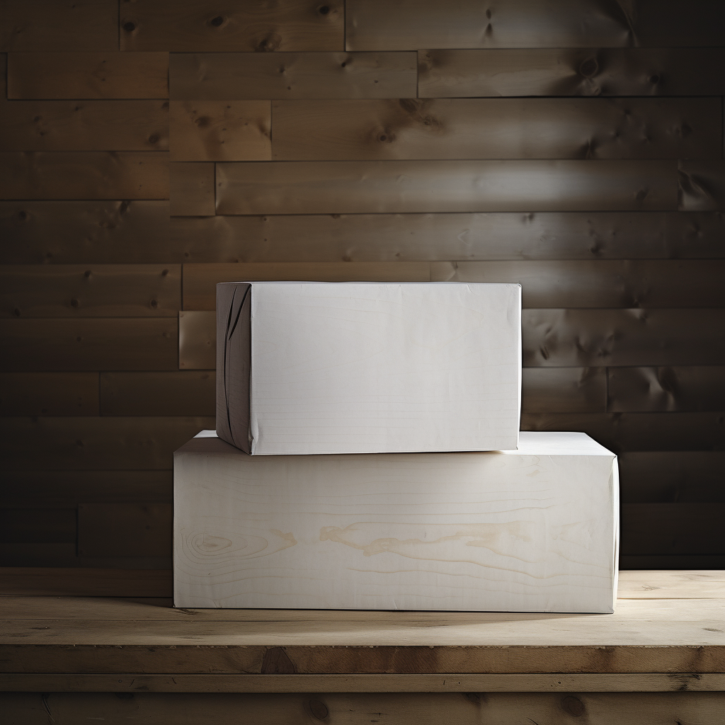 Clamshell White Boxes on Wood Table Stacked