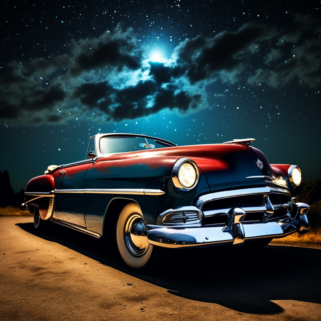 Classic Convertible Car Under Starry Sky