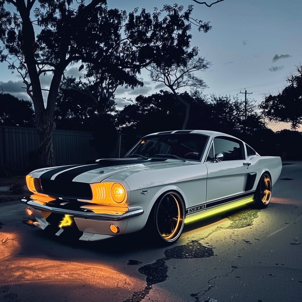 Ford Mustang White Black Stripes