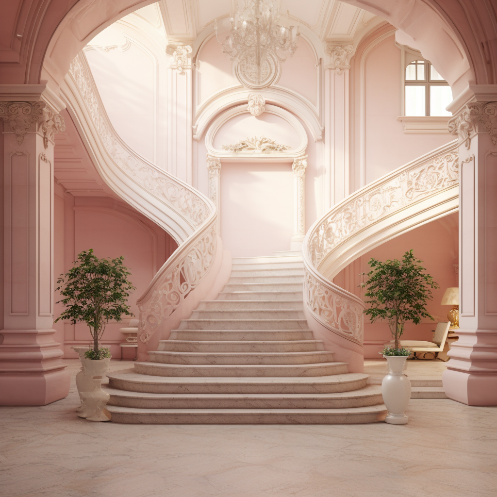 Classic house stairs with pink walls