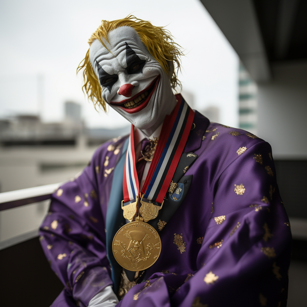 Classic Joker Niji Style wearing gold medal necklace