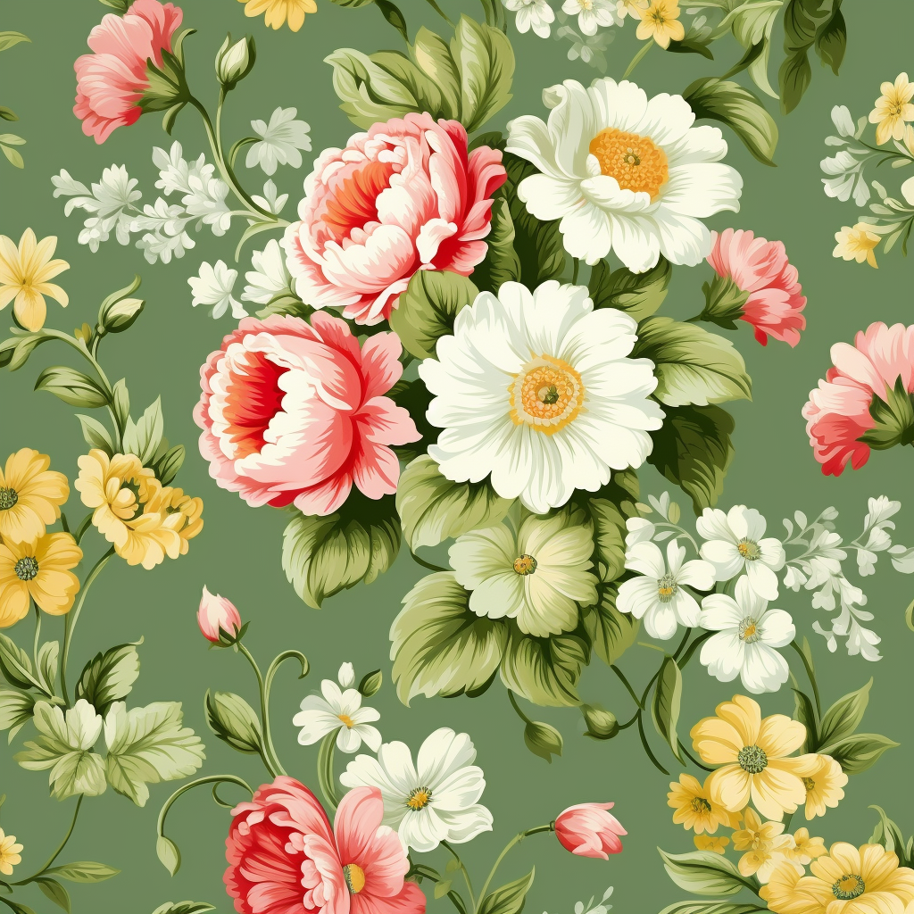 Vintage flower pattern on green background