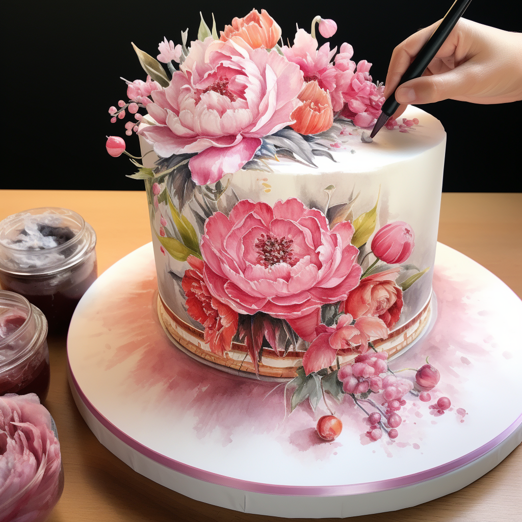 Water painting of classic birthday cake for 70-year-old lady