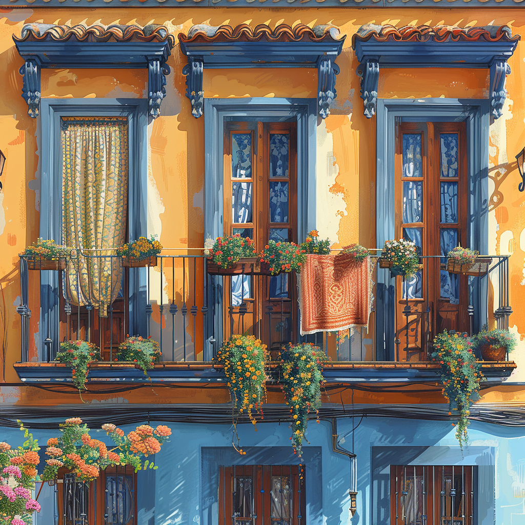 Traditional Madrid Building Balconies Decorated