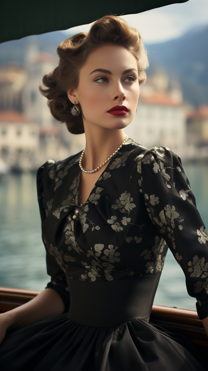 Classic lady in dress on boat