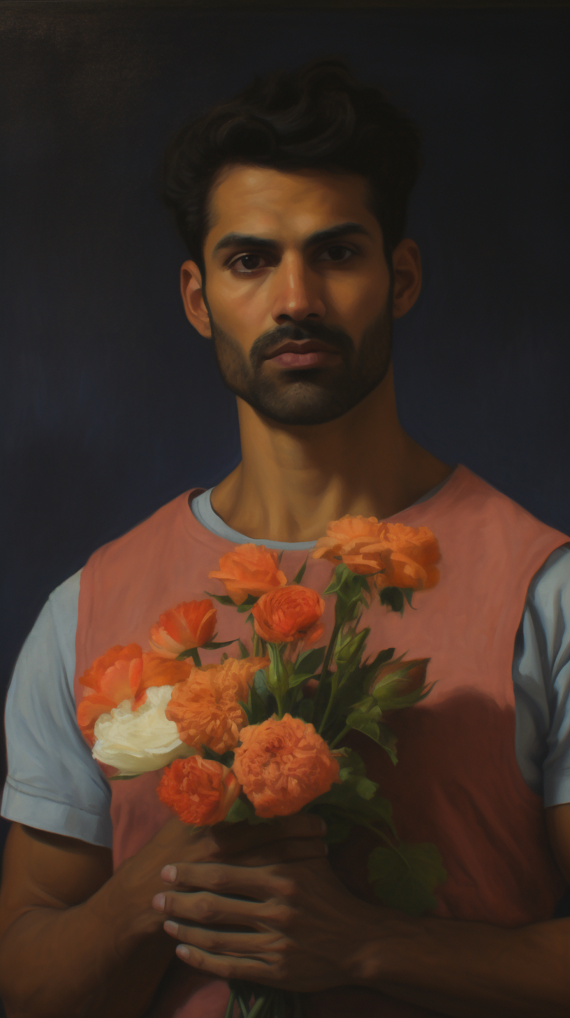 Stylish man with a flower bouquet.