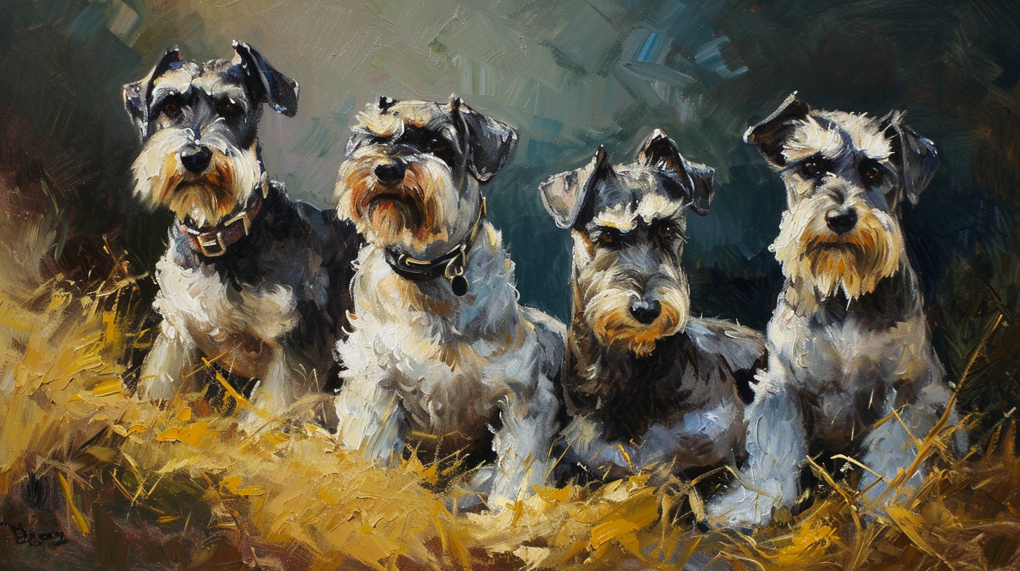 Classical Oil Painting of Schnauzers Family