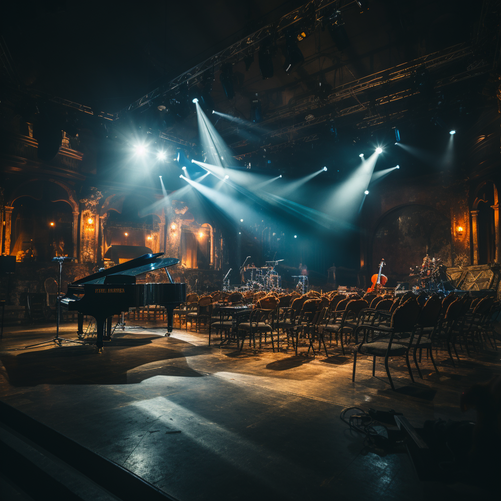 Classical orchestra performing in a cinematic setting