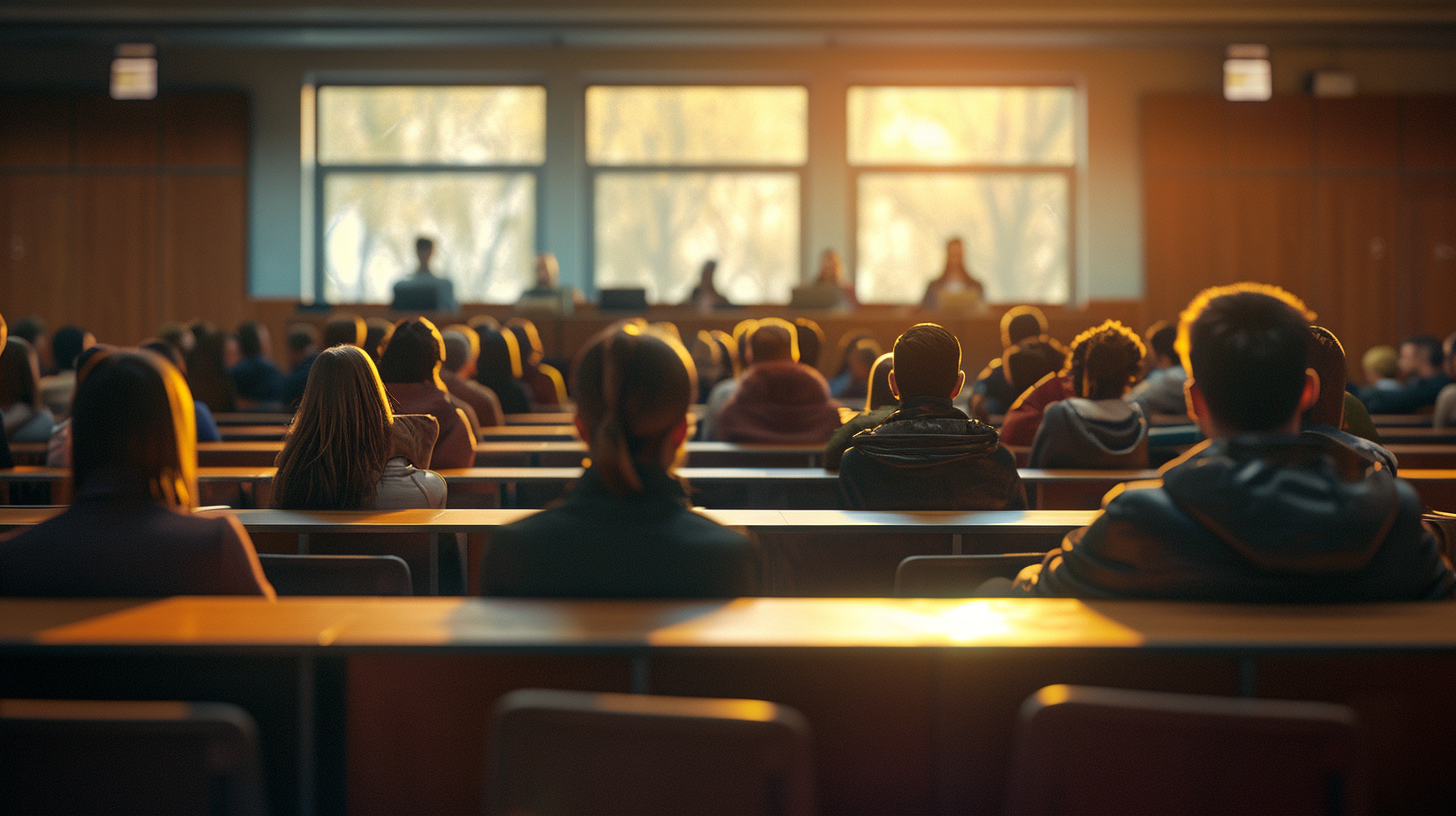 Group of People in Classroom with Cinematic Lighting