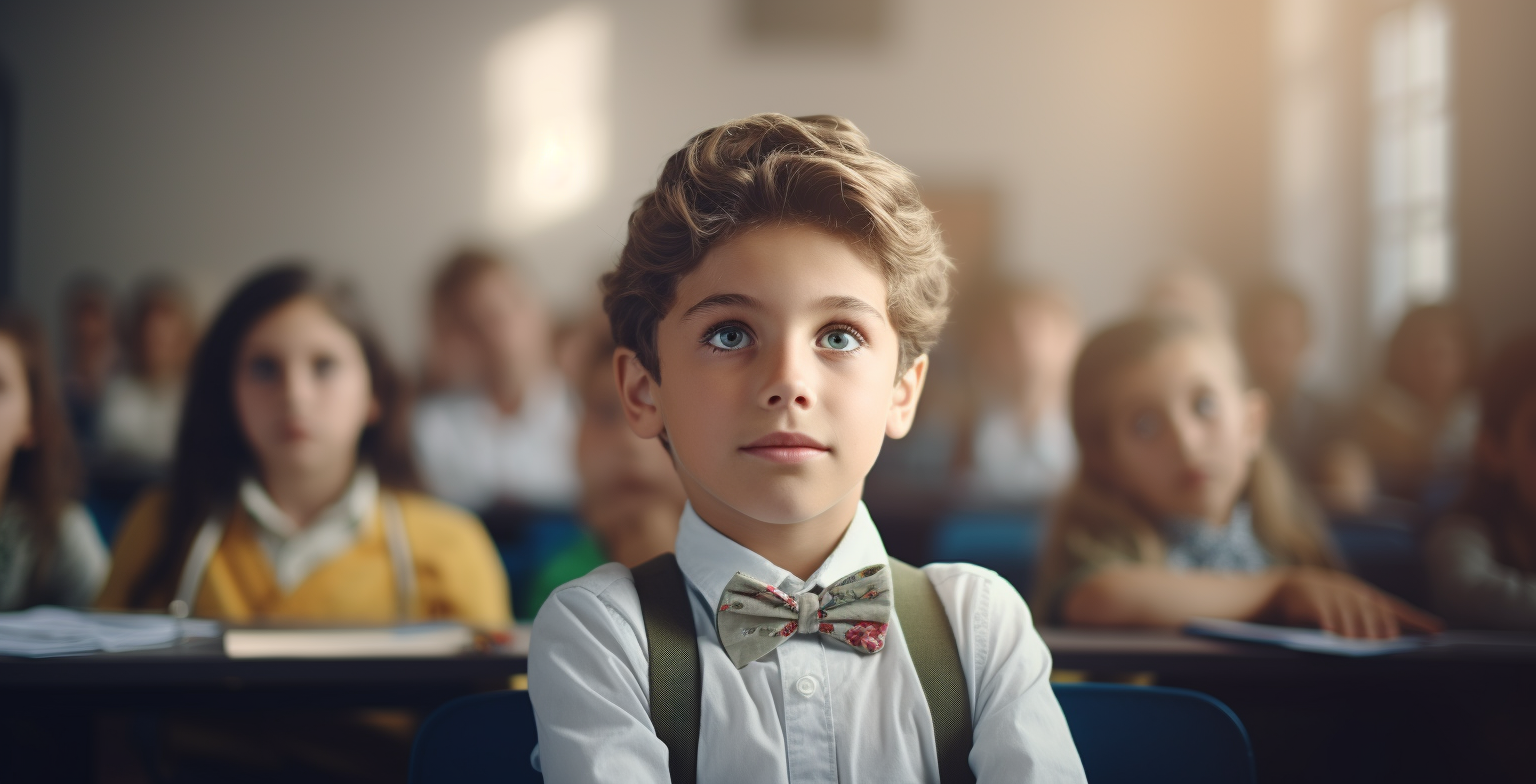 Young boy not paying attention in classroom