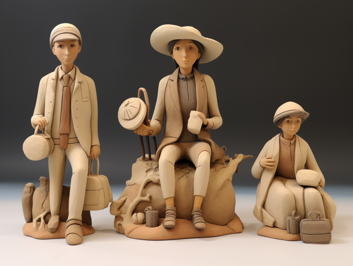 Ancient clay figurines in beige and natural colors