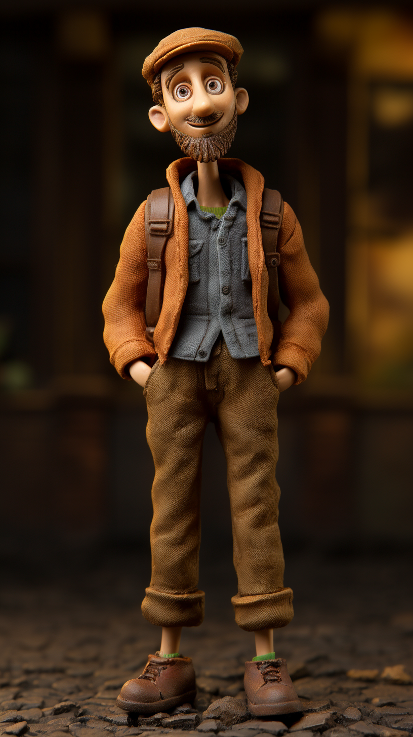 Claymation Farmer in Brown Overalls