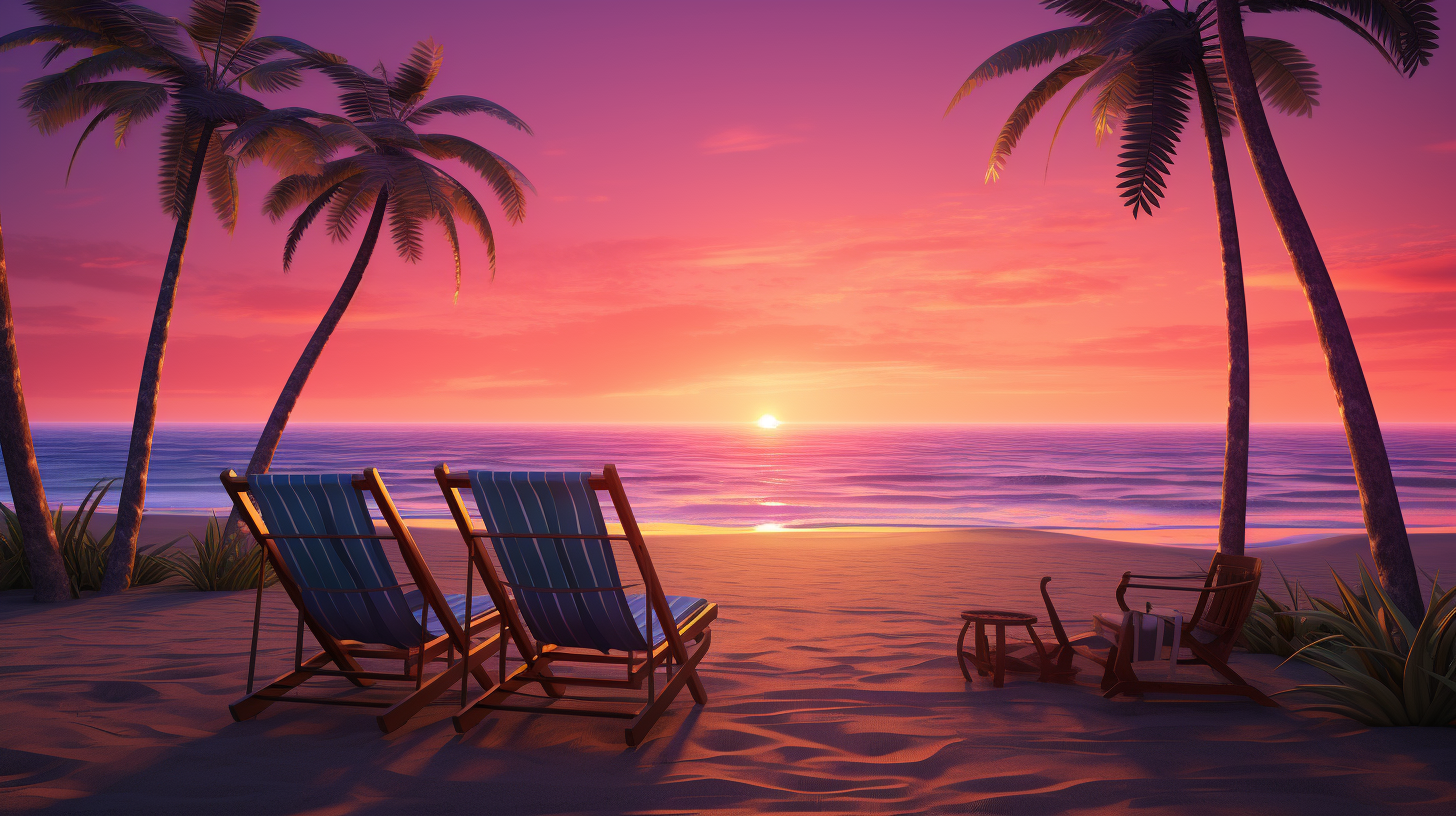 Relaxing beach scene with deck chairs