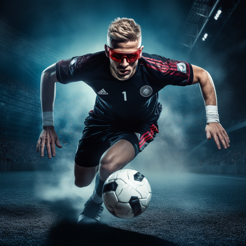 Soccer player in action with ball