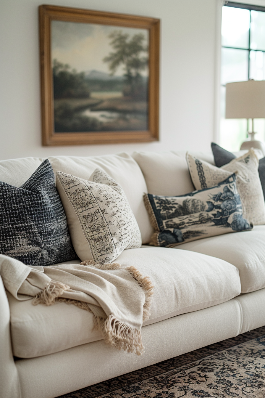 European living room with small black and white painting