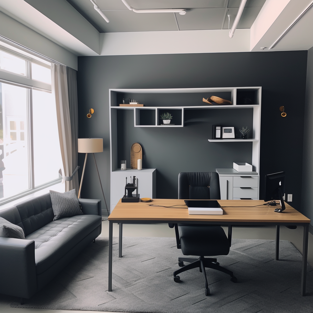 Clean professional office with logo