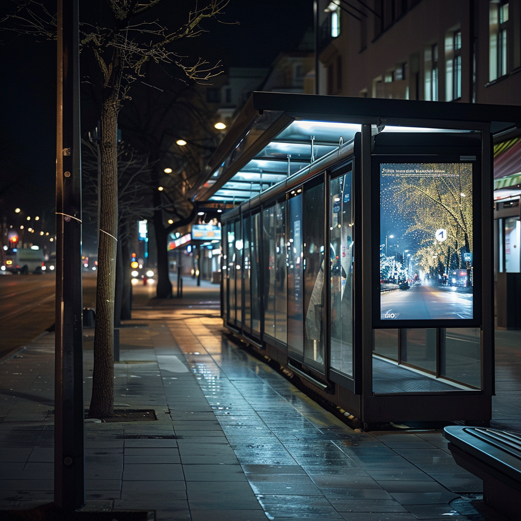 Night Advertisement Bus Stop Street