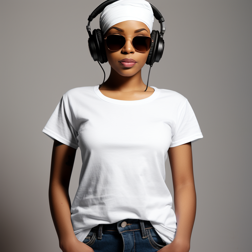 Female hip hop producer in clean white t-shirt