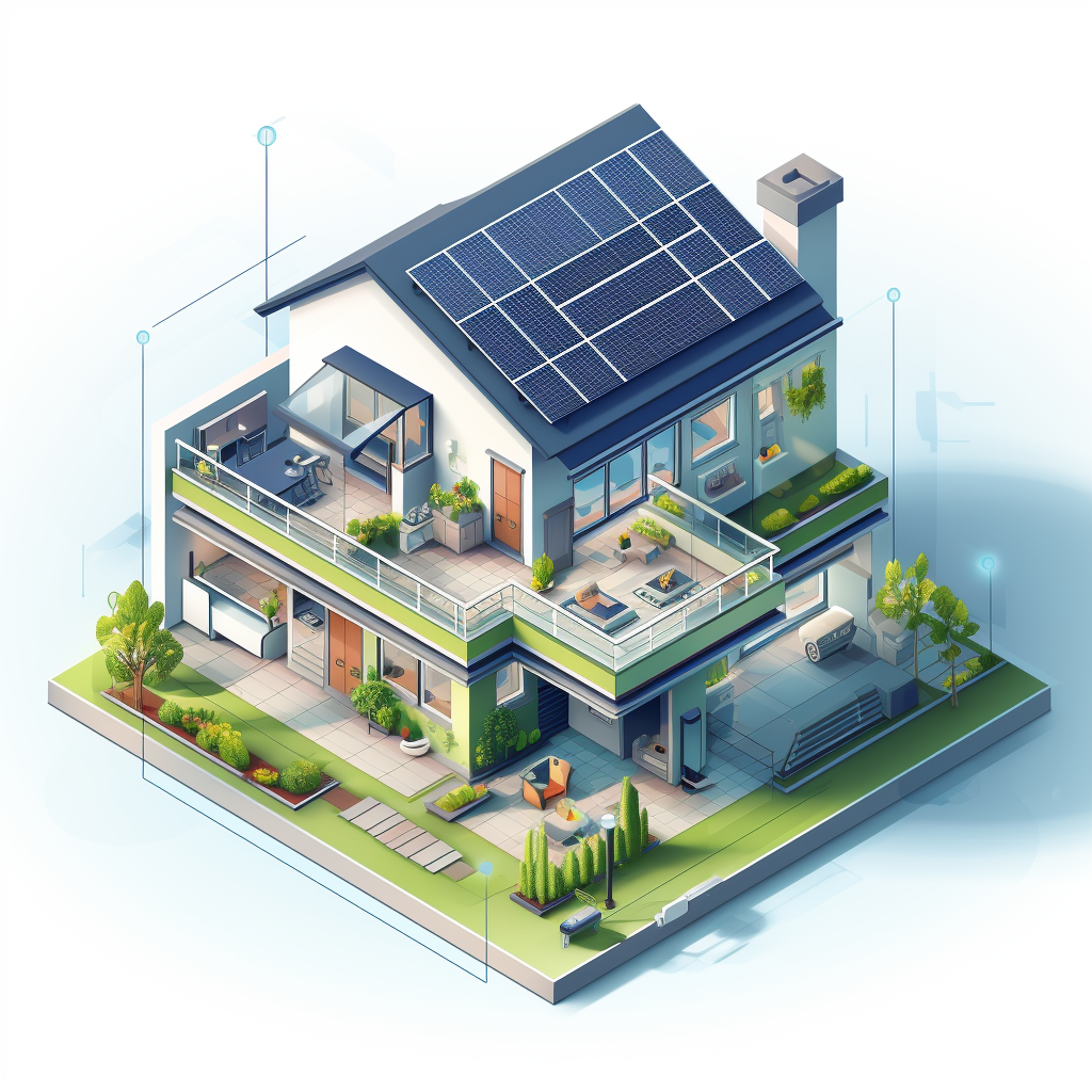 Isometric illustration of clean house energy flow