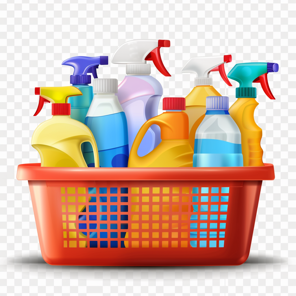 Cleaning products in basket