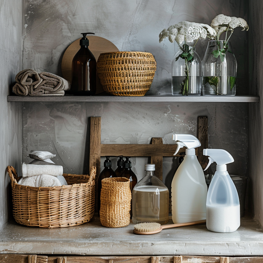 Cleaning products in basket