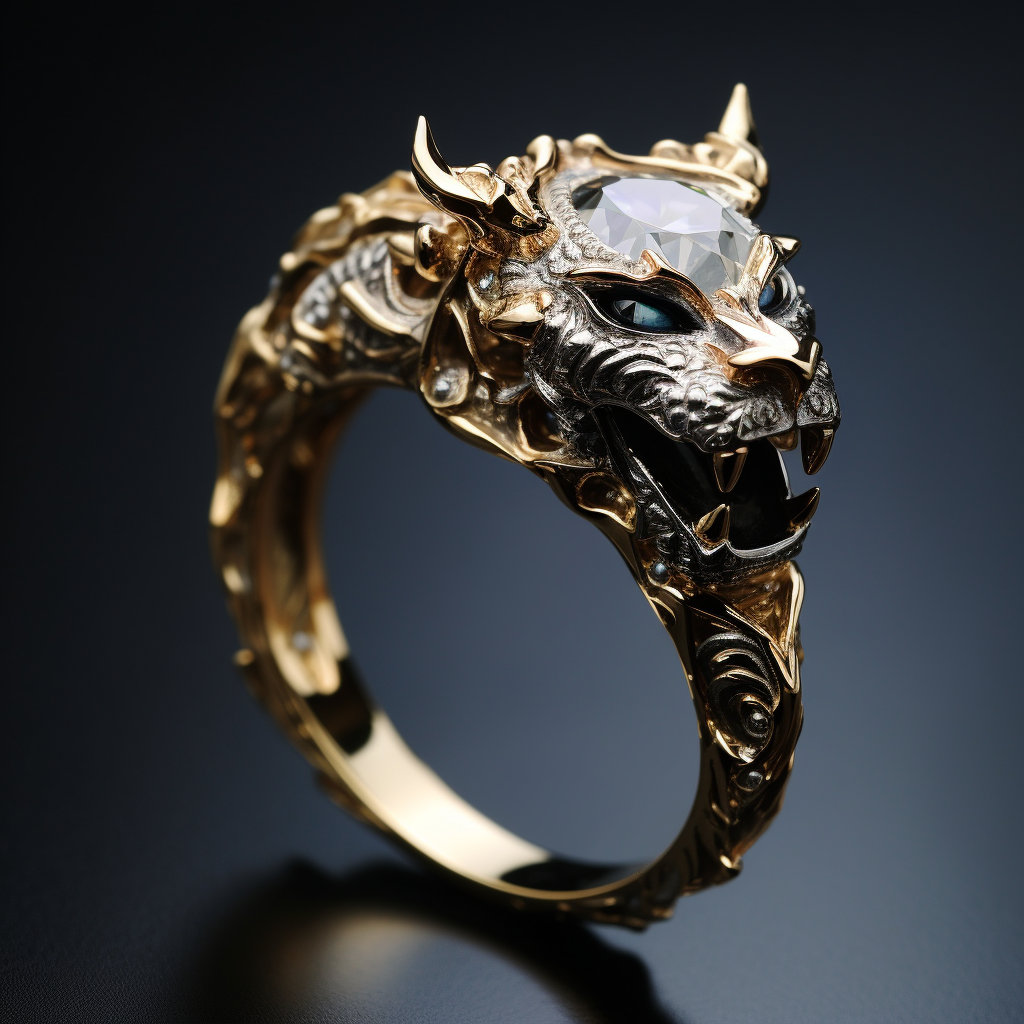 Expensive clear diamond ring with demonic designs