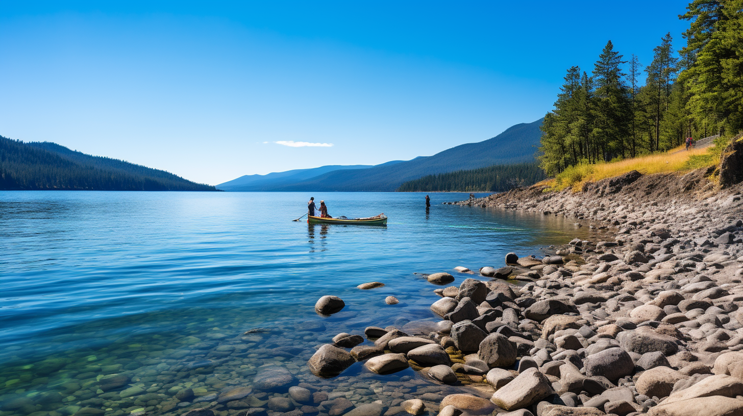 Man and woman preparing kayak on clear beach