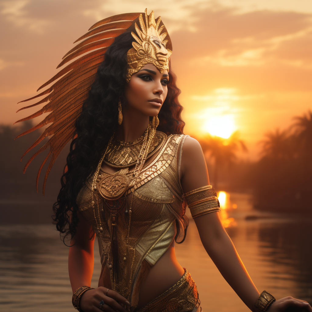 Beautiful Cleopatra in Egyptian Attire by the Nile