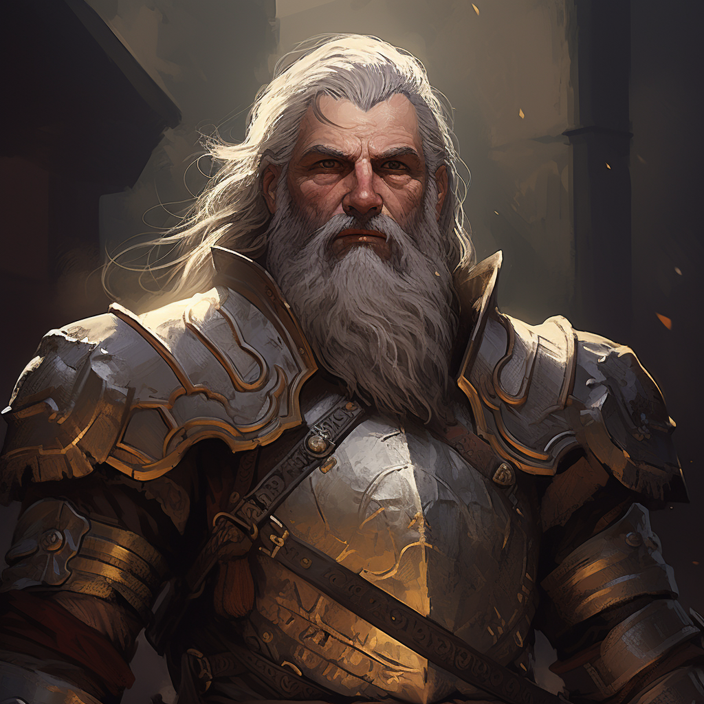 Clerical Dwarf in Armor with White Hair and Beard