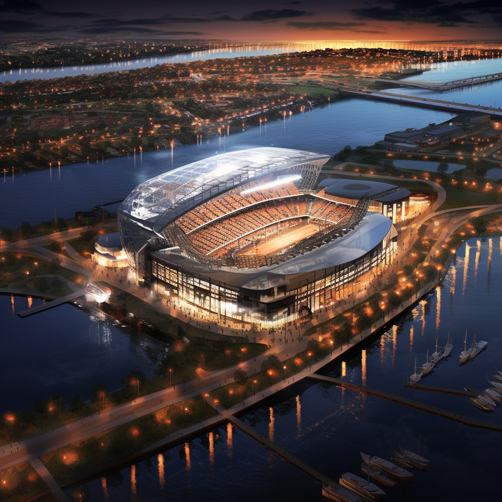 Modern Cleveland Browns Football Stadium at Night