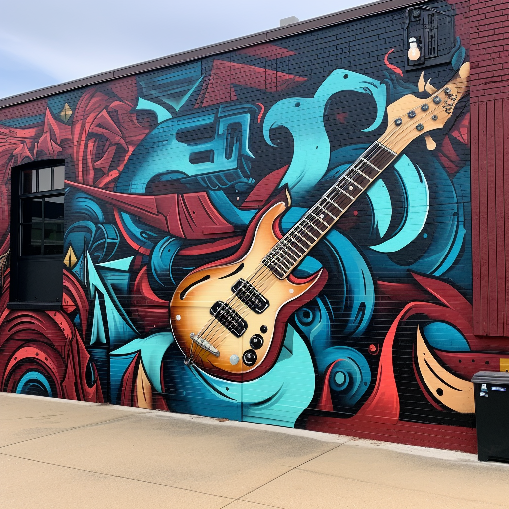 Cleveland music mural in Guardians colors