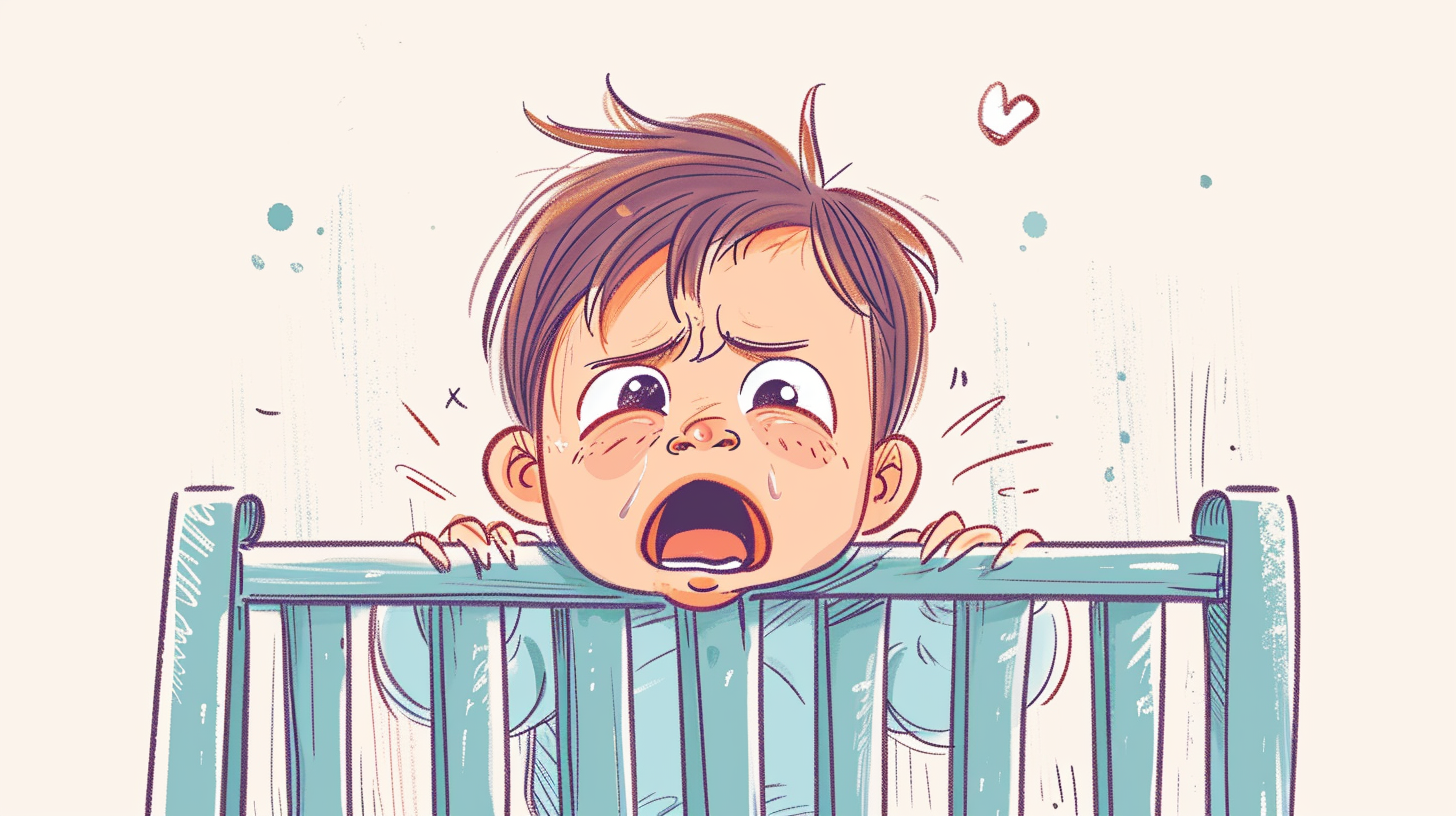 clever baby crying in crib