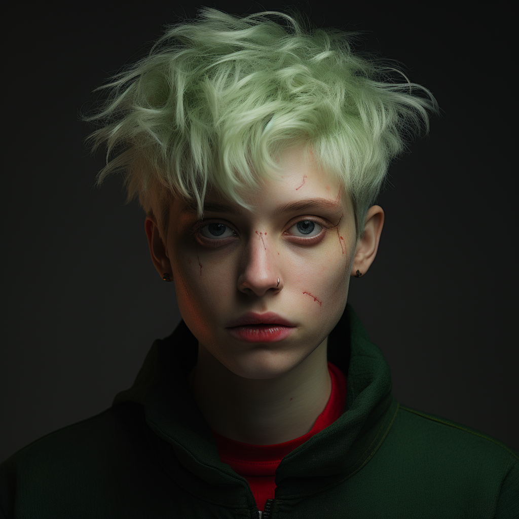 Fascinating Green-skinned Non-Binary Human Portrait